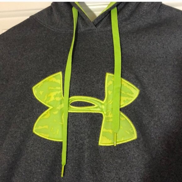 Under Armour Hoodie Pullover Sweatshirt Storm Fleece Lined Gray Neon Lime M - Picture 4 of 12